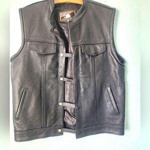 Men's Black Leather Vest Front Labels Removed